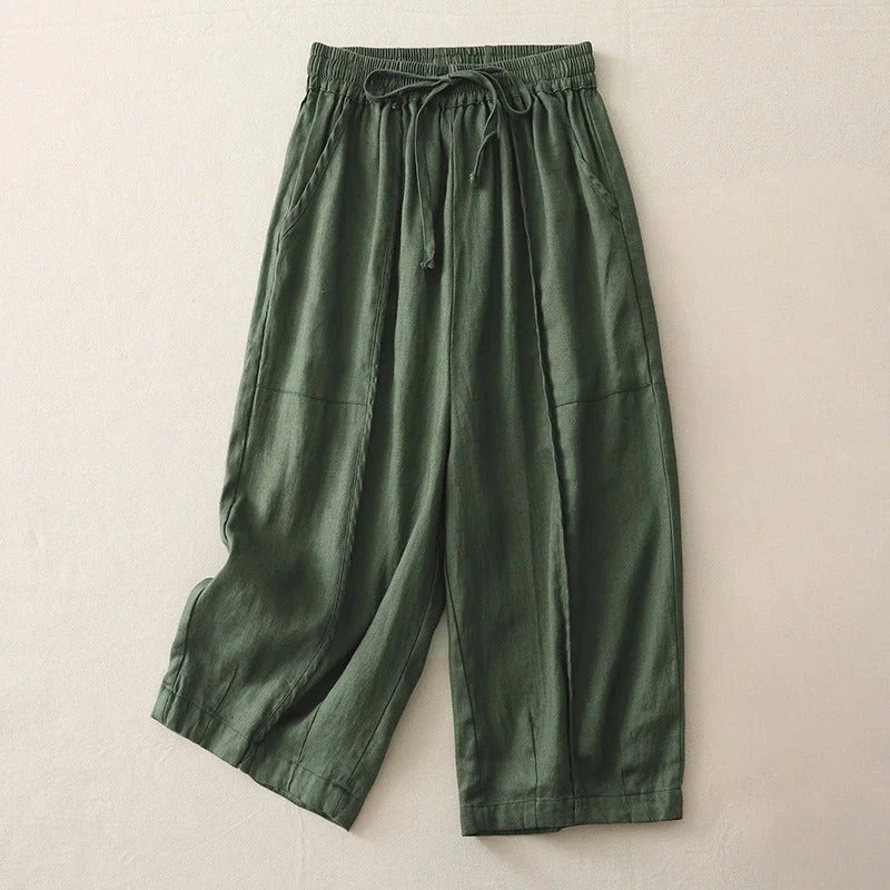 Celina Soft-Waist Cropped Linen Pants