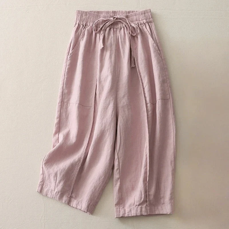 Celina Soft-Waist Cropped Linen Pants - Image 3