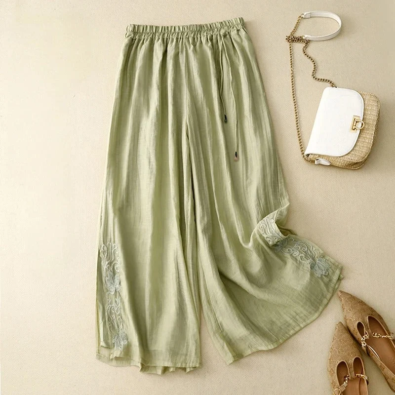 Elara Embroidered Linen Pants - Image 4