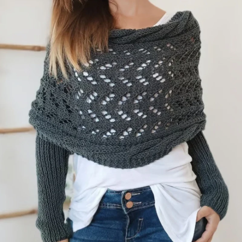 Maribel Knitted Scarf With Sleeves - Image 2