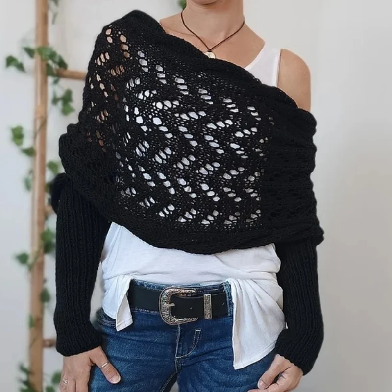 Maribel Knitted Scarf With Sleeves - Image 4