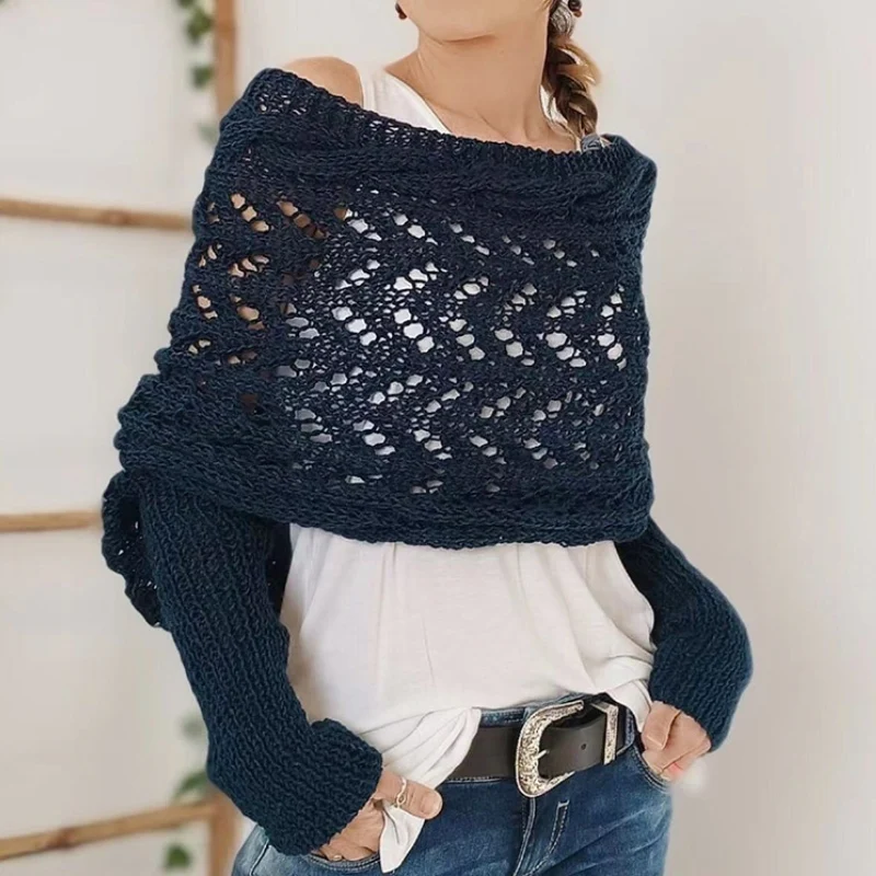 Maribel Knitted Scarf With Sleeves - Image 7