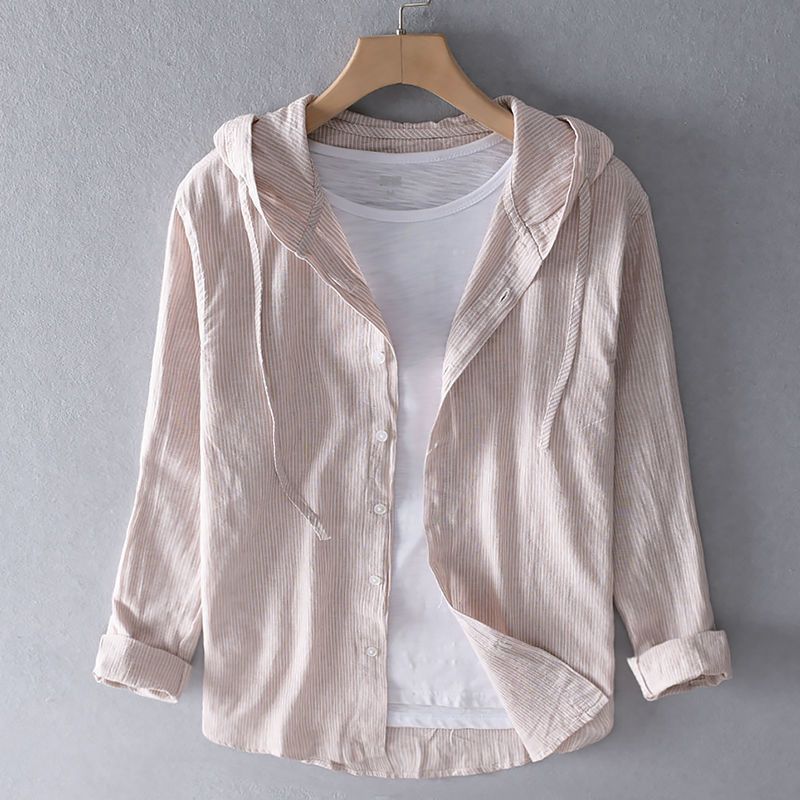 Nova Striped Linen Hoodie Shirt - Image 2