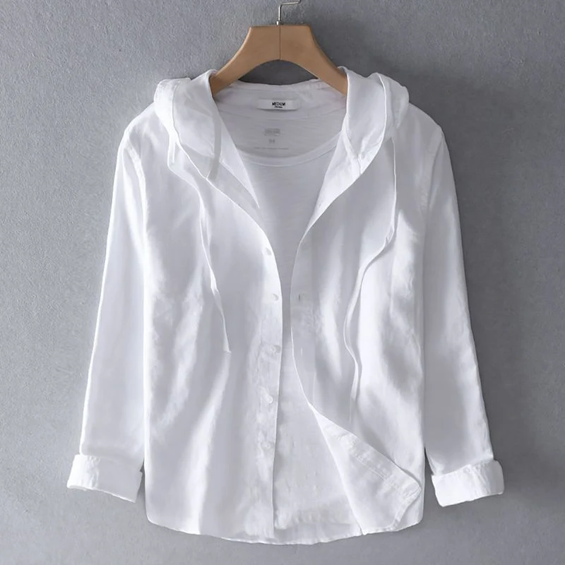 Nova Striped Linen Hoodie Shirt - Image 3
