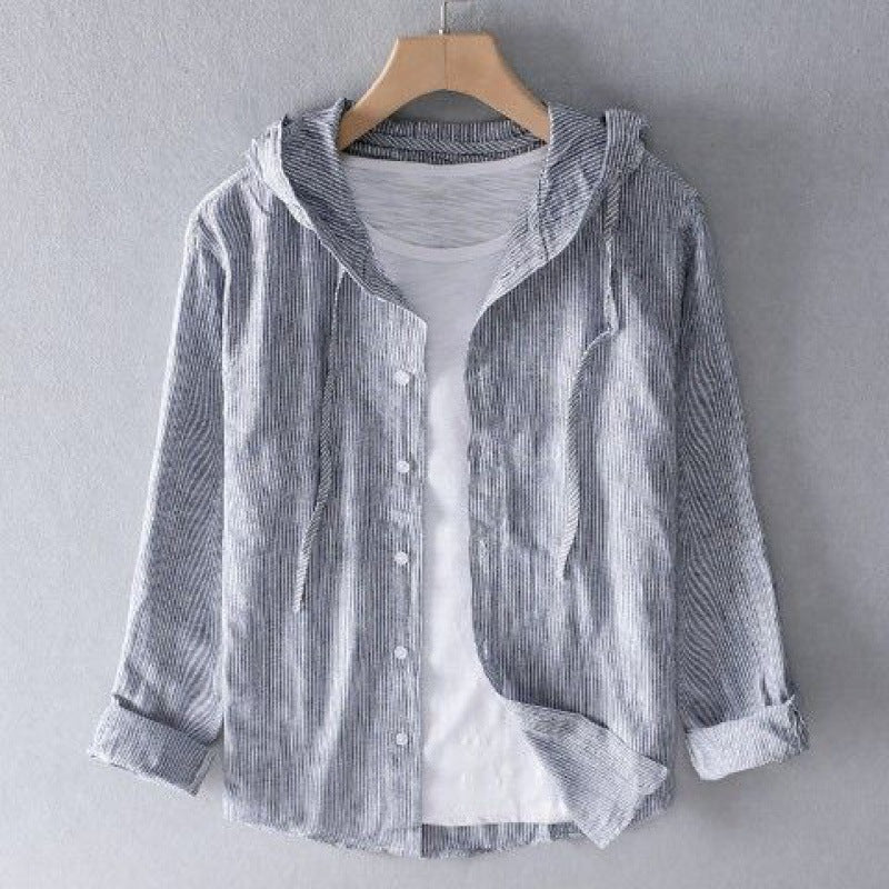 Nova Striped Linen Hoodie Shirt - Image 4