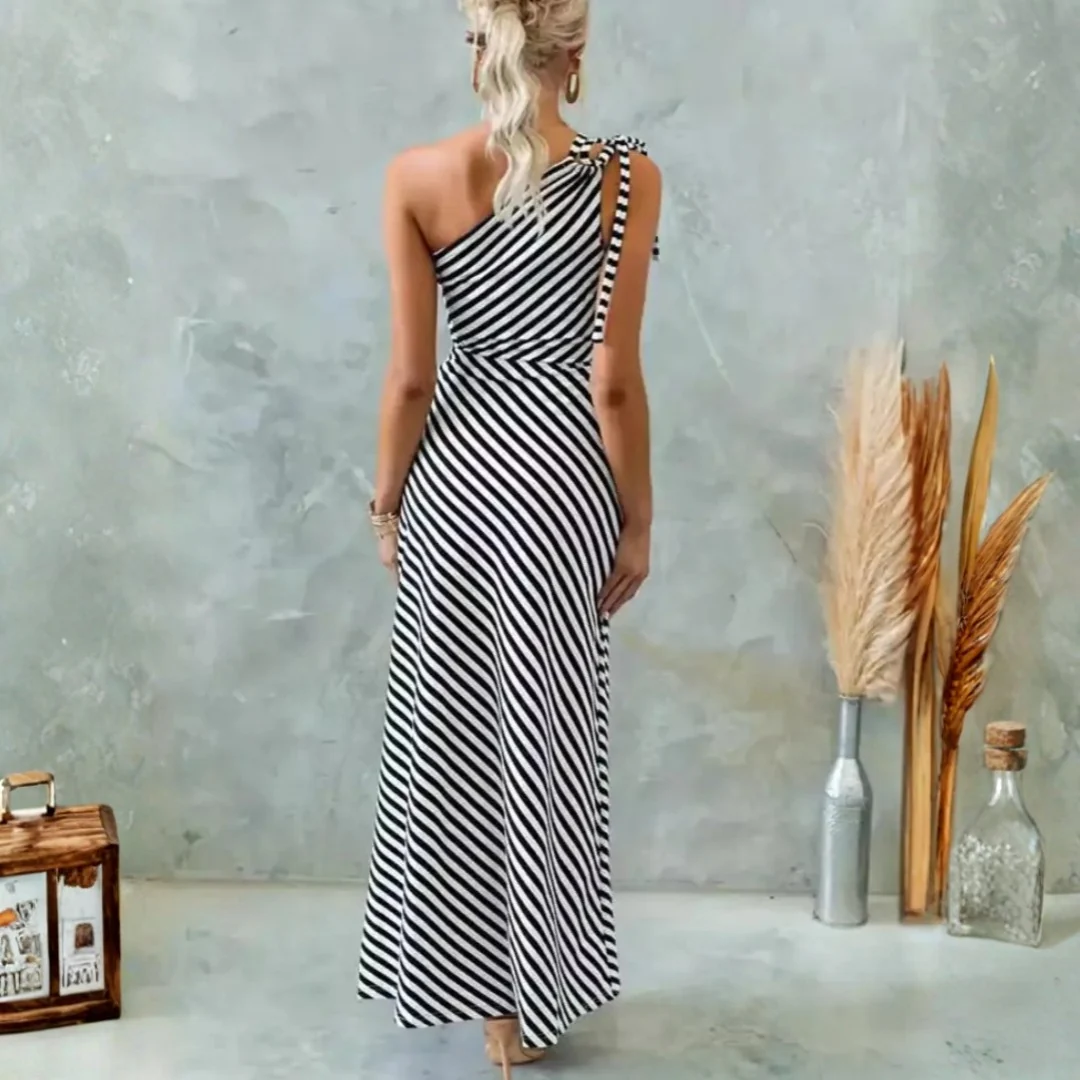 Zavira Striped One-Shoulder Dress - Image 2
