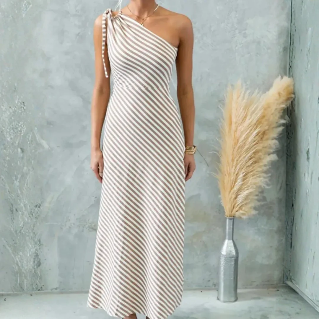 Zavira Striped One-Shoulder Dress - Image 5
